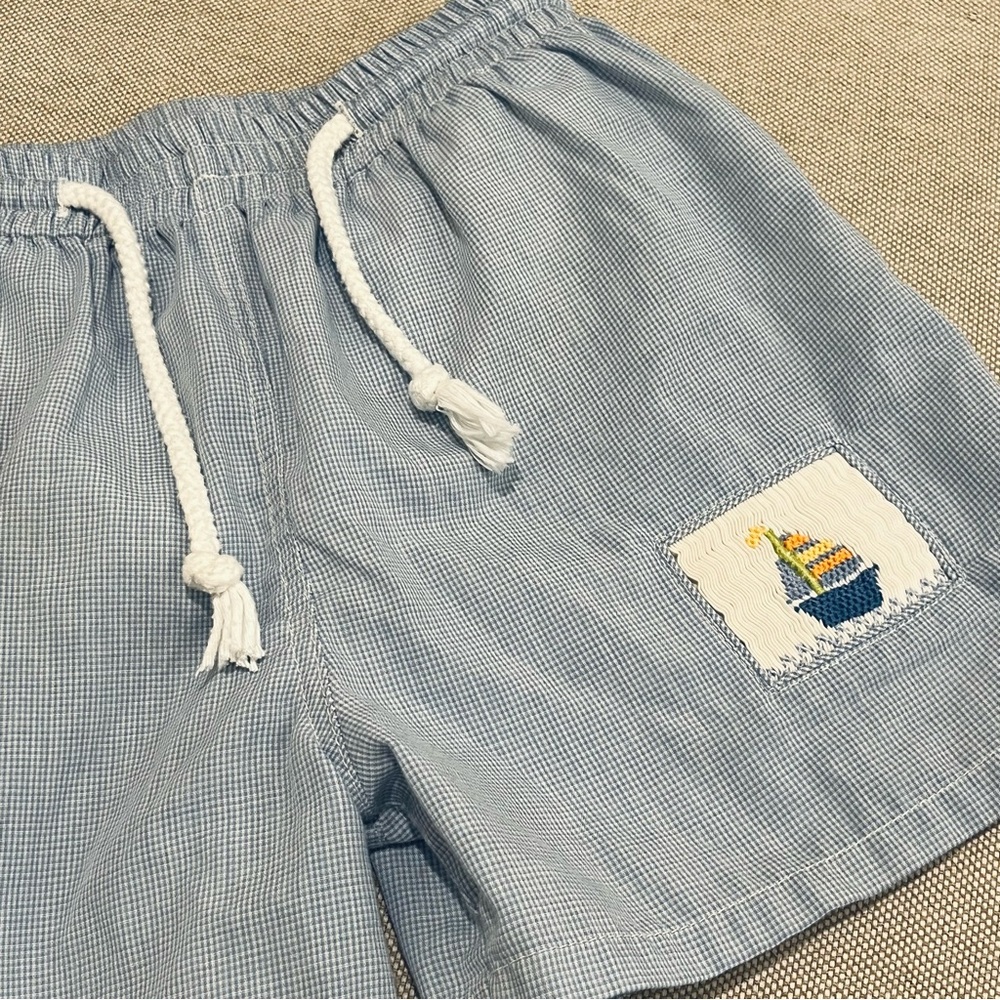 Silly Goose Sailboat Smocked Trunks